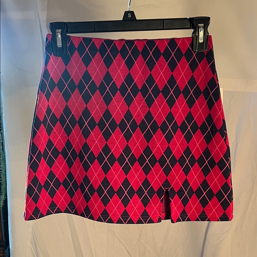 SO Pink and Black Argyle Mini Skirt